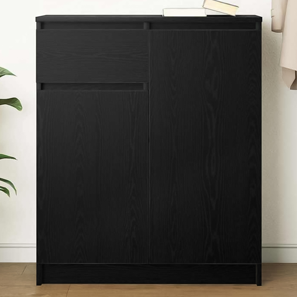 vidaXL 2 Door Single Drawer Black Oak Wooden Sideboard Image 1