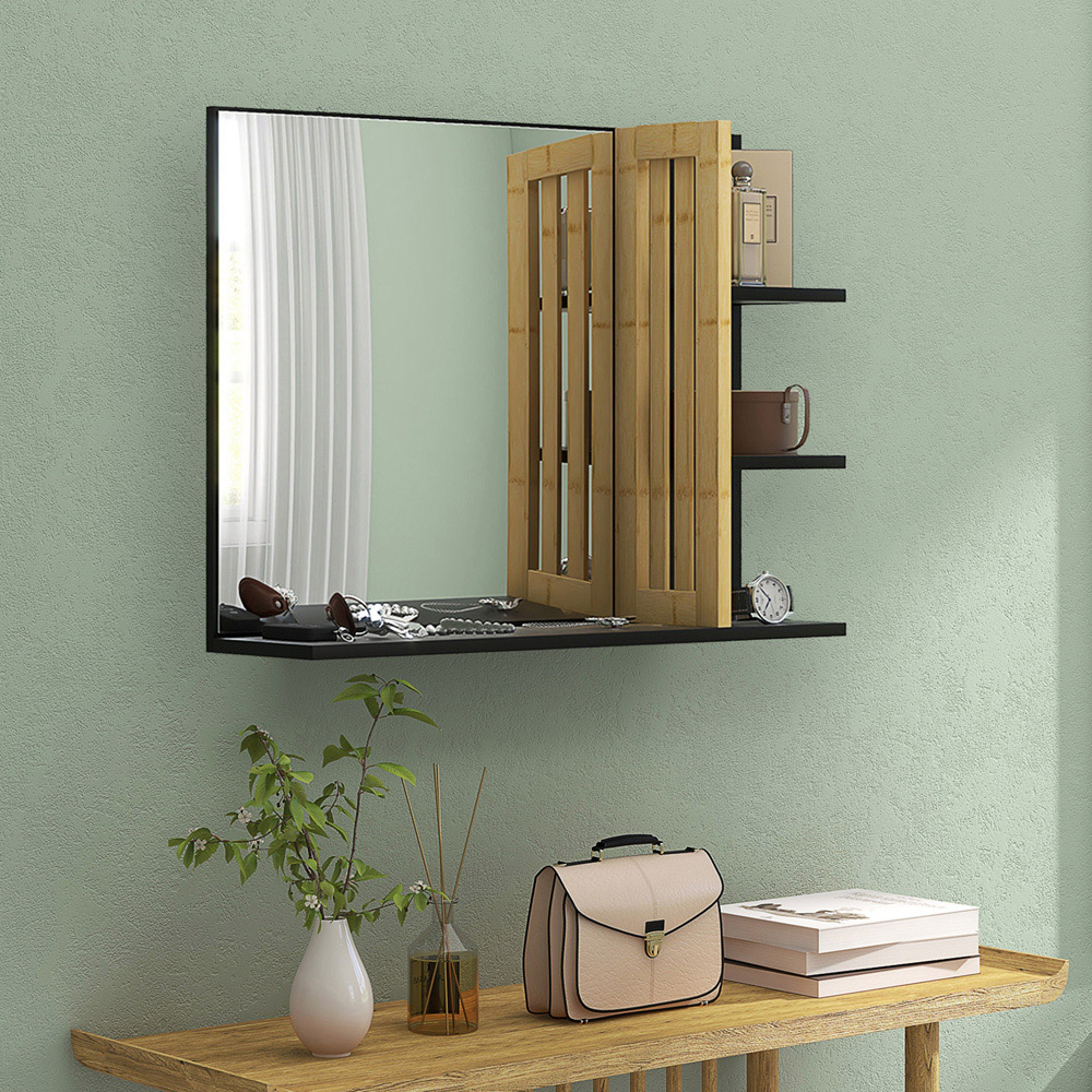 HOMCOM 4 Shelf Black Mirror Wall Mount Vanity Mirror Image 5