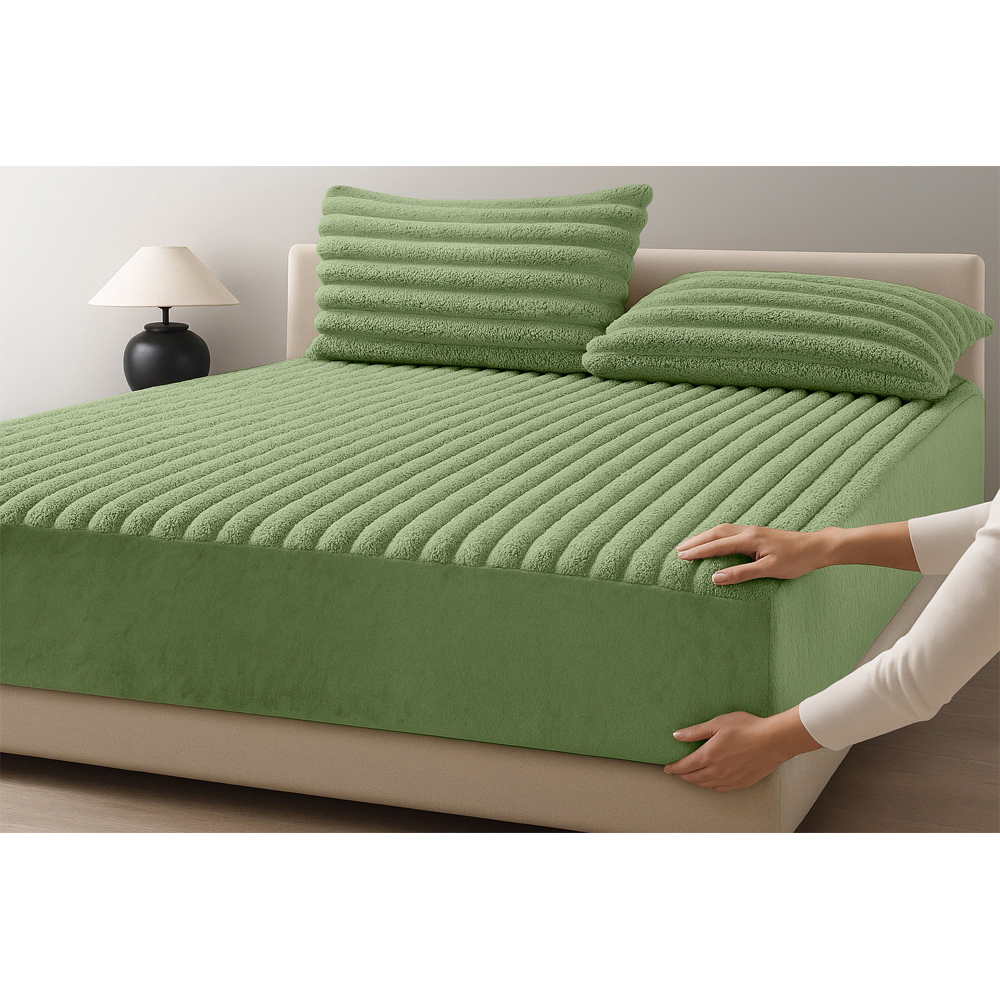 Velosso Super King Size Olive Jumbo Cord Fitted Bed Sheet Image 2