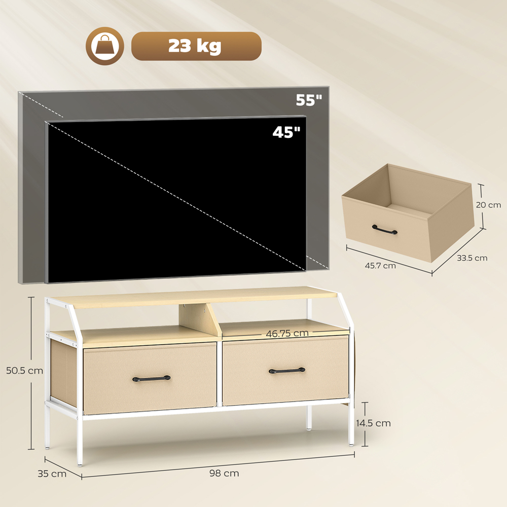 HOMCOM 2 Drawers Natural Brown TV Unit Image 9