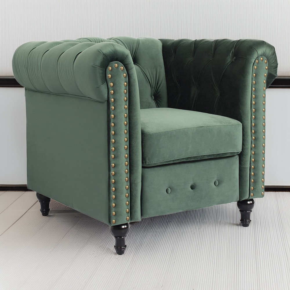 Furniture One Green Nailhead Trim Upholstered Armchair Image 1