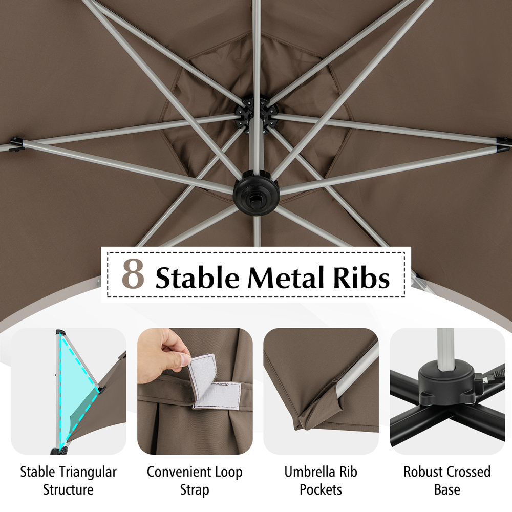 Costway Brown Rotating Outdoor Umbrella 3.25m Image 6