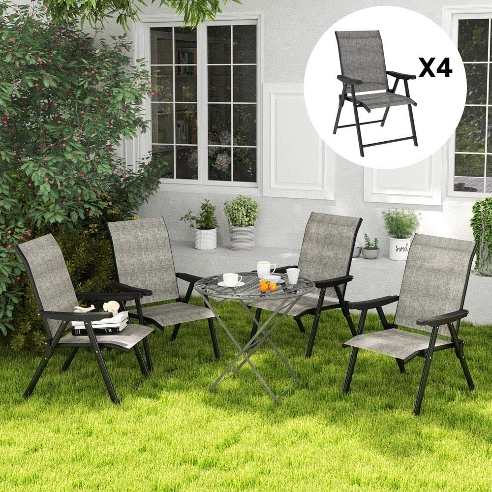 Outsunny Black and Grey Folding Chair with Breathable Mesh Fabric Seat Set of 4 Image 3