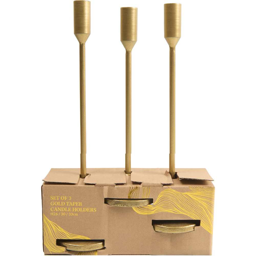 Set of 3 Taper Candle Holders Gold Image 4