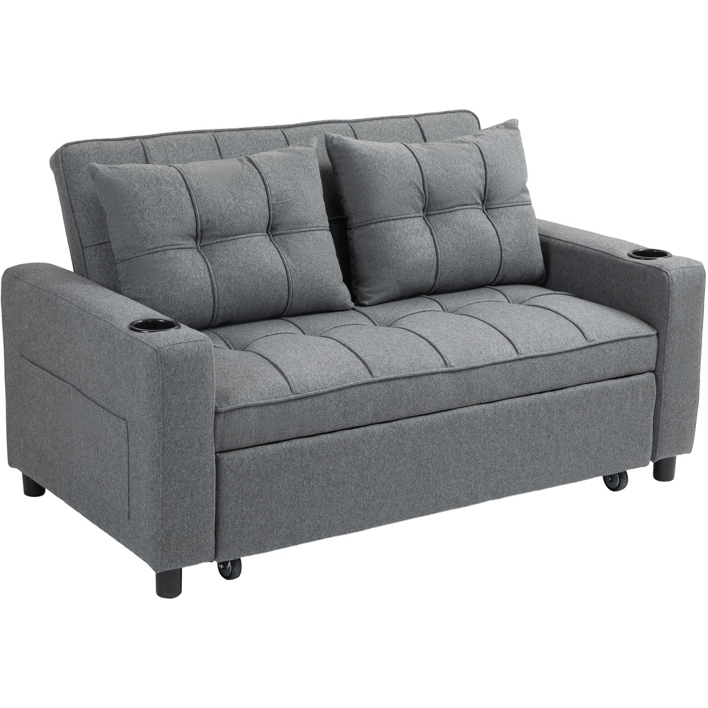 HOMCOM 2 Seater Charcoal Grey Convertible Pull Out Sofa Bed Image 2