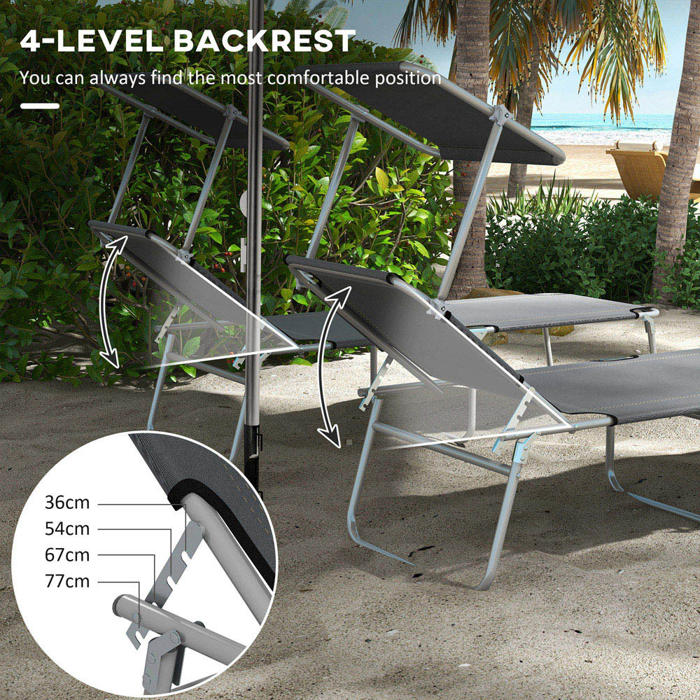 Outsunny Set of 2 Grey Adjustable Folding Sun Lounger Image 4
