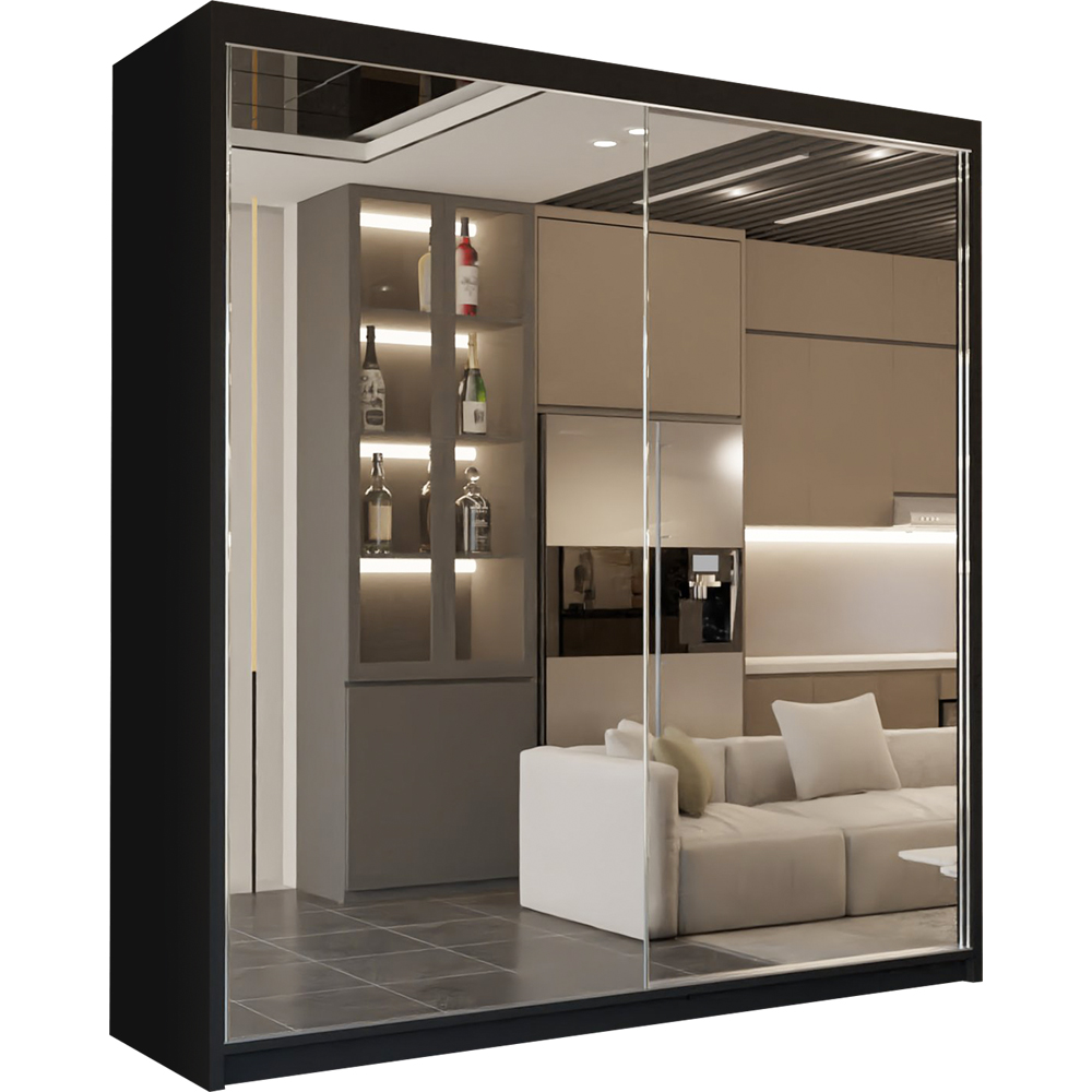 M N Furniture 2 Door Black Mirrored Sliding Wardrobe 150cm Image 2