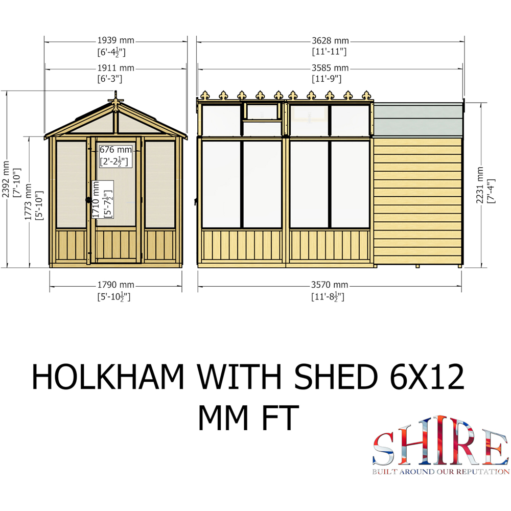 Shire Holkham 6 x 12ft Glazed Toughened Glass Greenhouse with Shed Image 9
