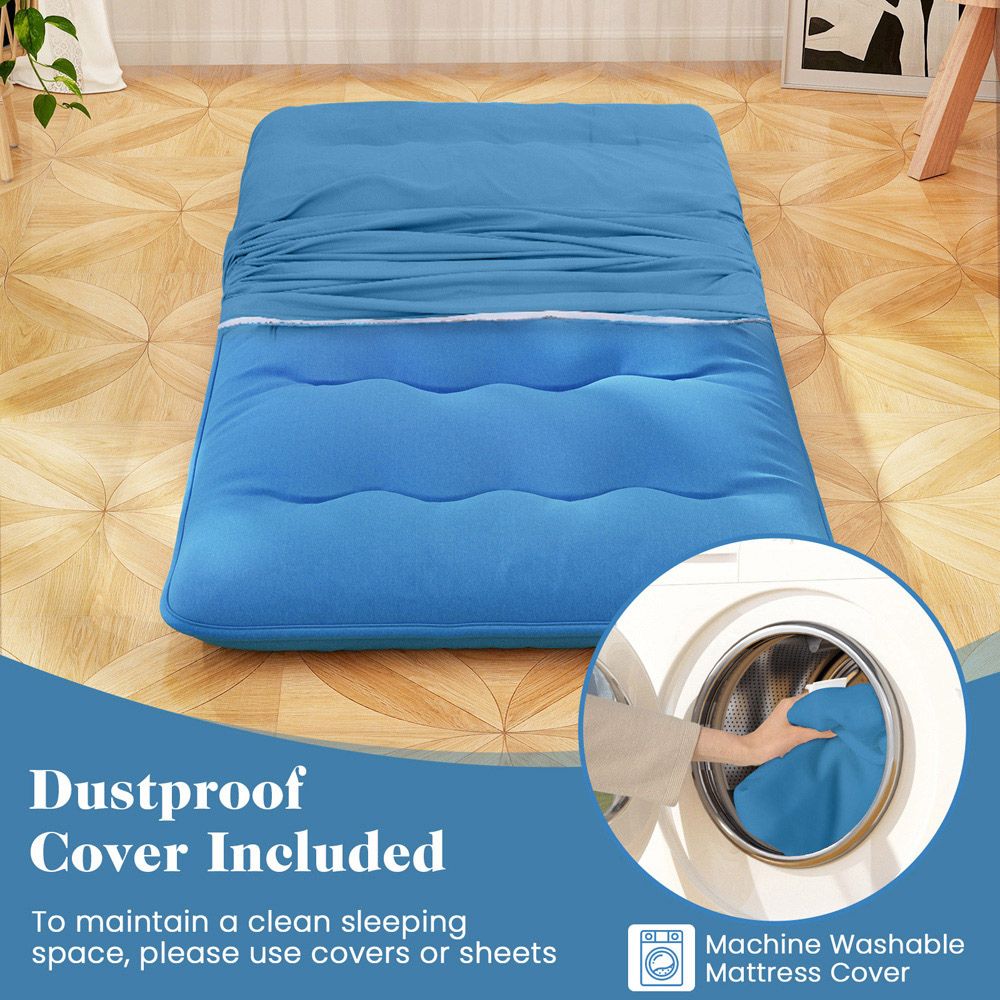 Costway Compact Double Blue Japanese Floor Mattress with Cover and Carry Bag Image 4