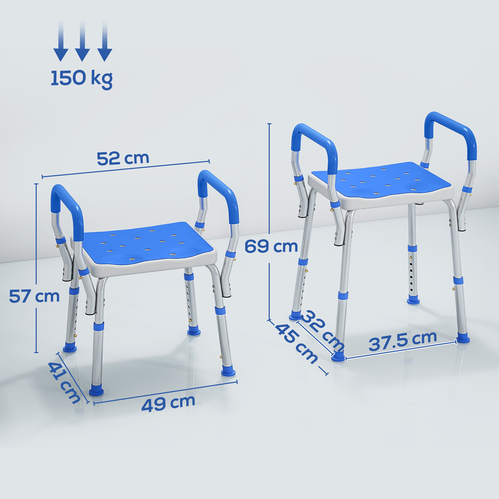 HOMCOM Dark Blue Aluminium Height Adjustable Bath Chair Image 9