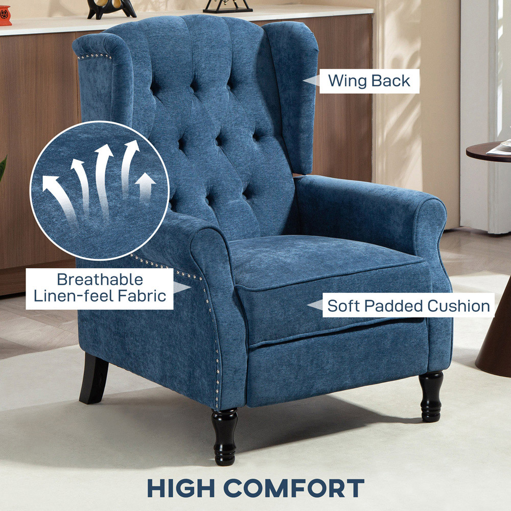 HOMCOM Royal Blue Manual Recliner Armchair Recliner with Footrest Image 7
