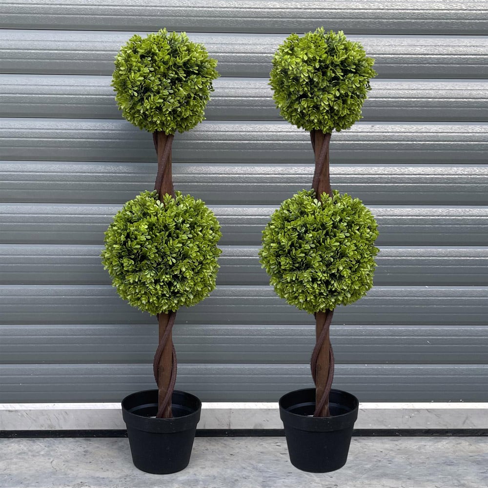 Leaf Artificial Green Double Ball Topiary Tree 90cm 2 Pack Image 2