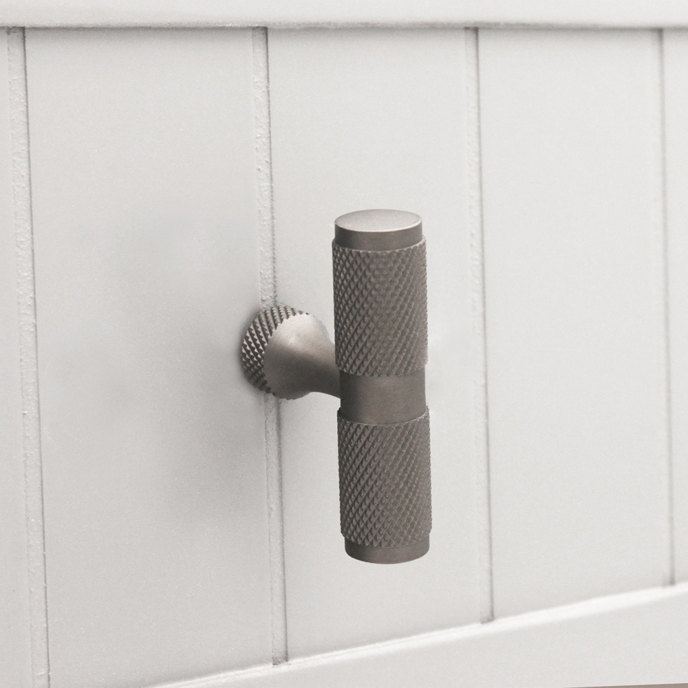 Spira Brass Gunmetal Grey Knurled T-Bar Pull Cupboard Handle Image 2