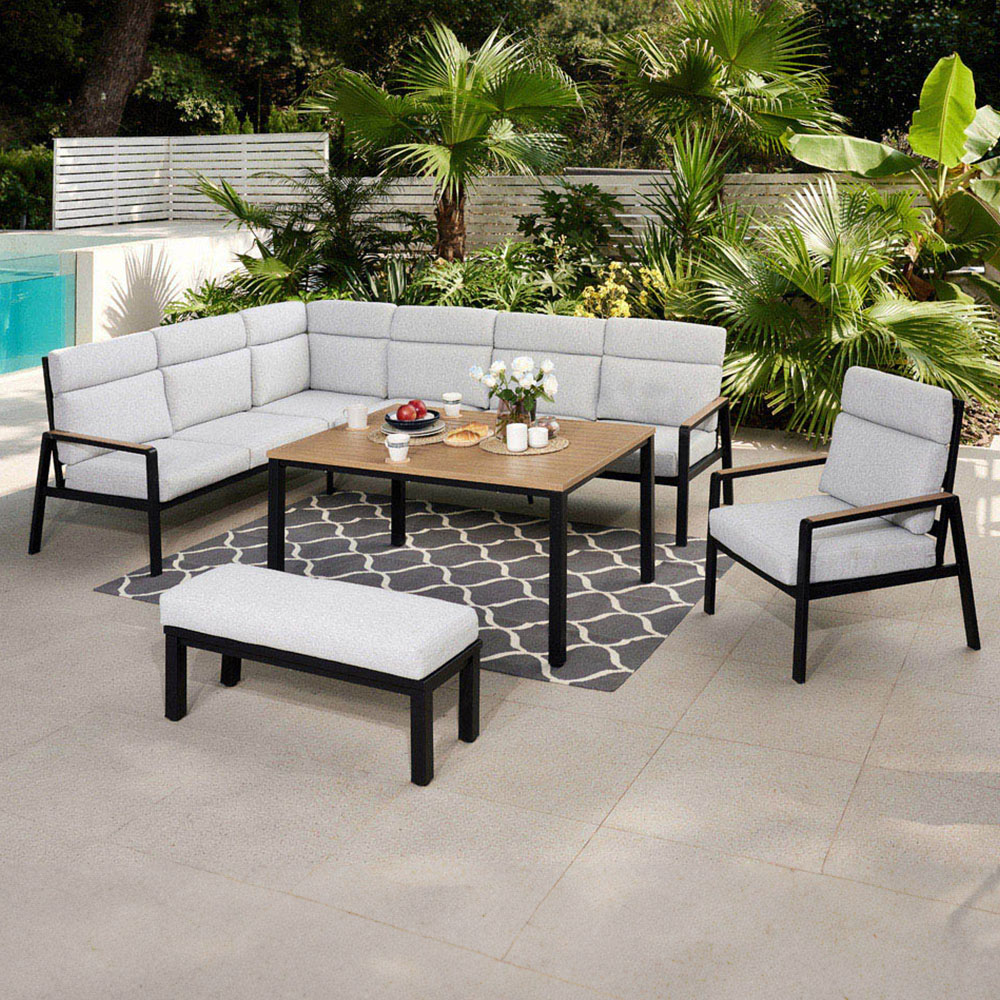 Home Detail Porto 6 Seater Black Corner Garden Sofa Set with Polywood Table Image 1