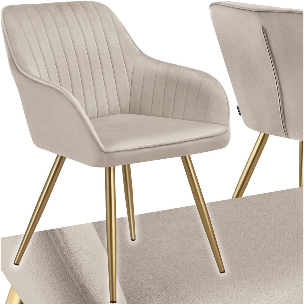 Tectake Marilyn Taupe and Gold Quilted Velvet Continuous Backrest Dining Chair Image 2