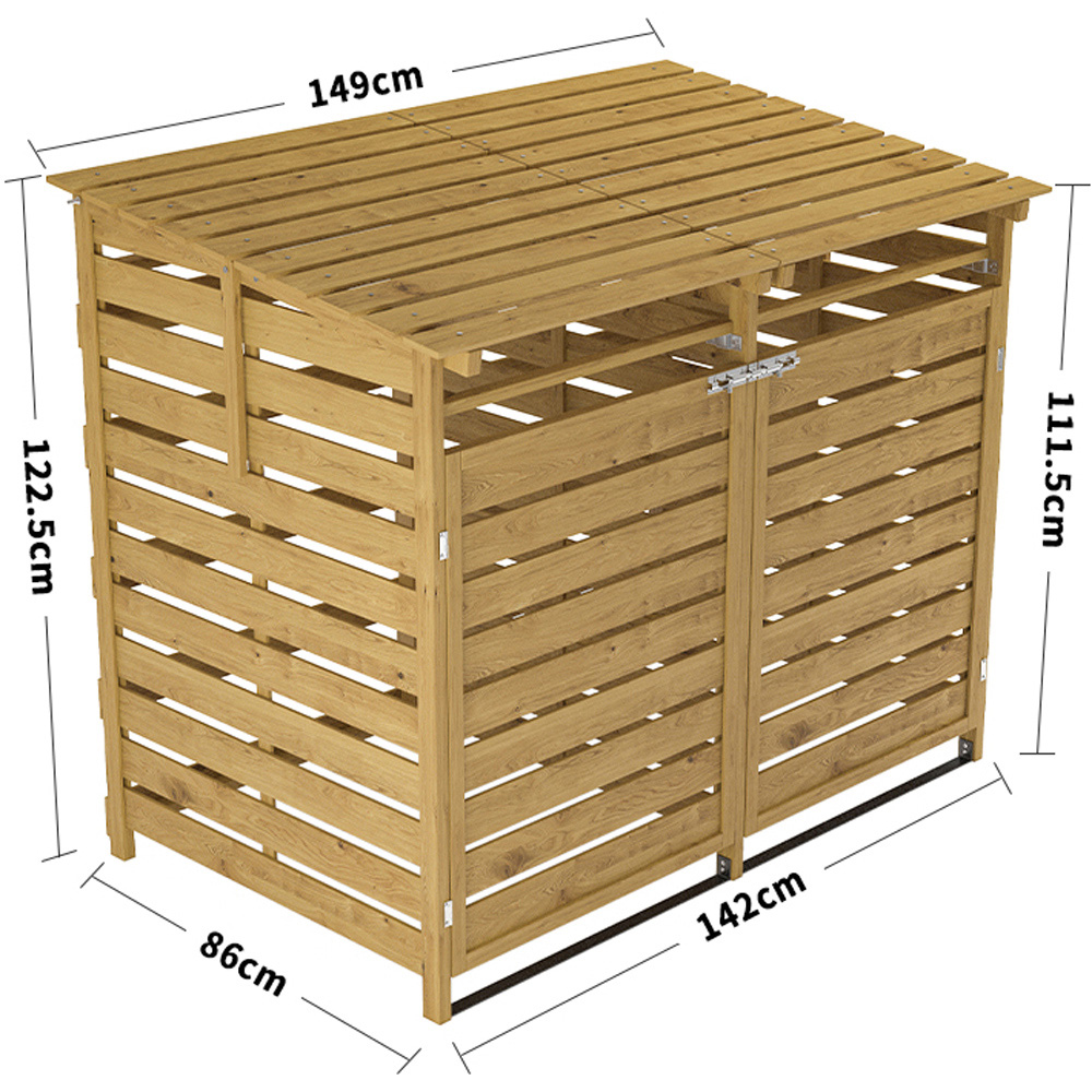 Living and Home Spruce Wood Double Wheelie Bin Shed Image 9