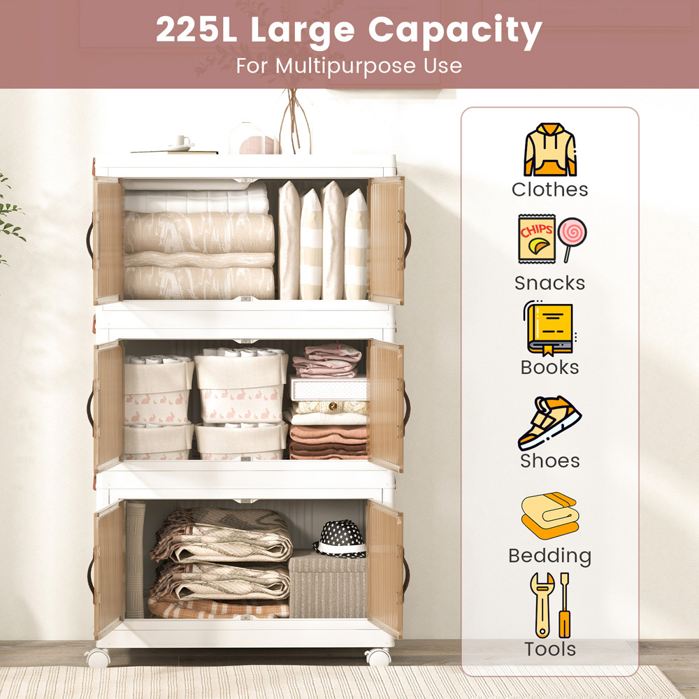 Costway 3 Tier White Stackable Storage Boxes with Lid Image 4