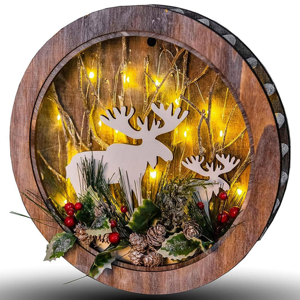 Shatchi LED Wooden Wreath Shape Reindeer Scene 30cm Image 2