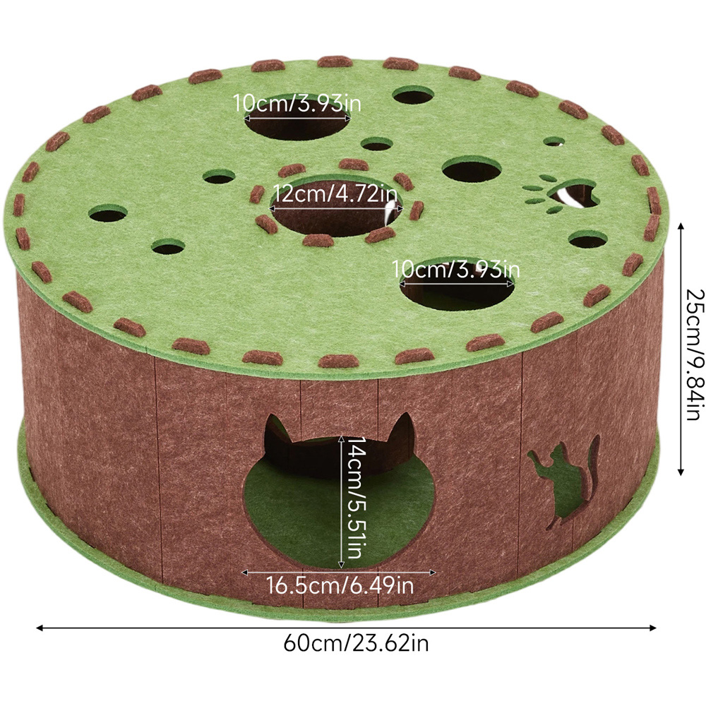 H&O Direct 2-Tier Green and Brown Donut Shape Round Felt Cat House Image 6