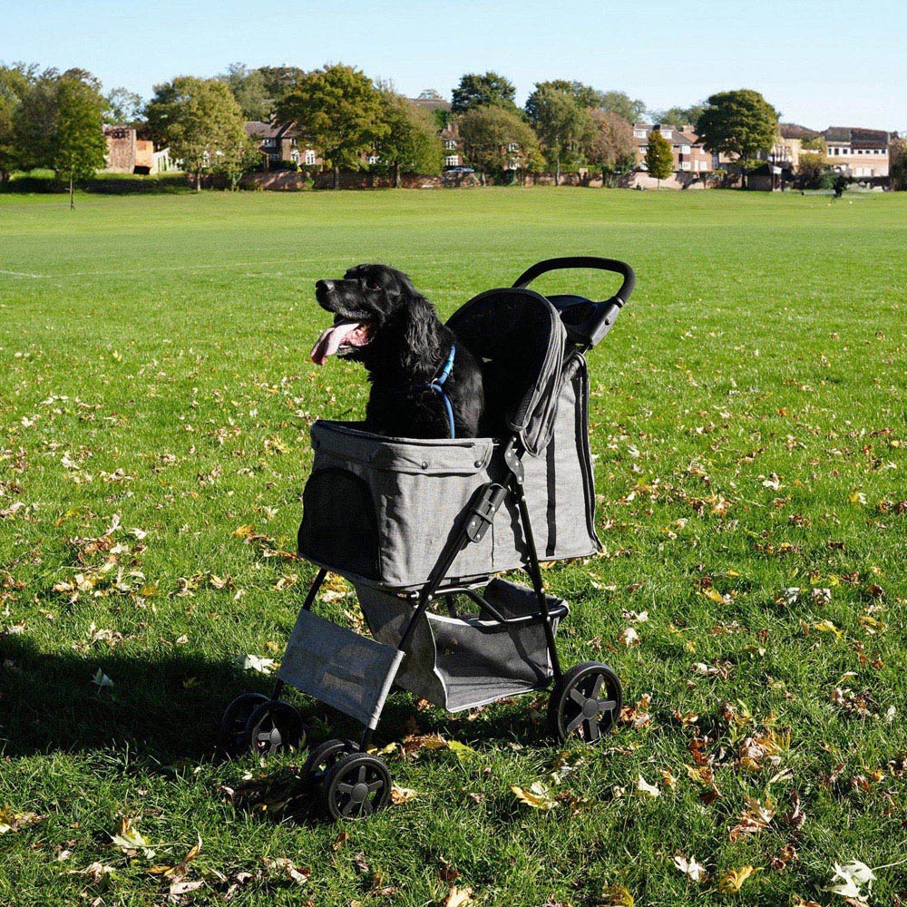 Monstershop Woven Grey Pet Stroller with Rain Cover Image 2