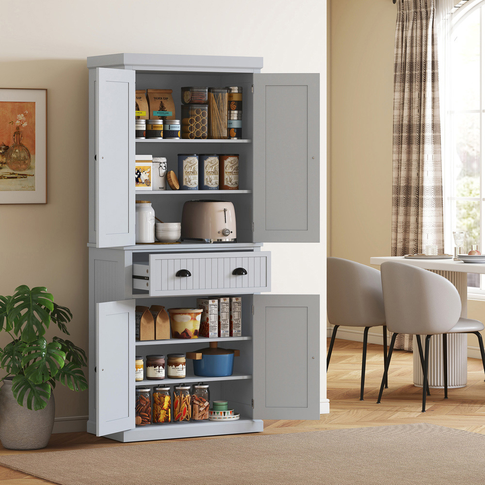 Portland 4 Door Single Drawer Grey Tall Kitchen Pantry Cupboard Image 4