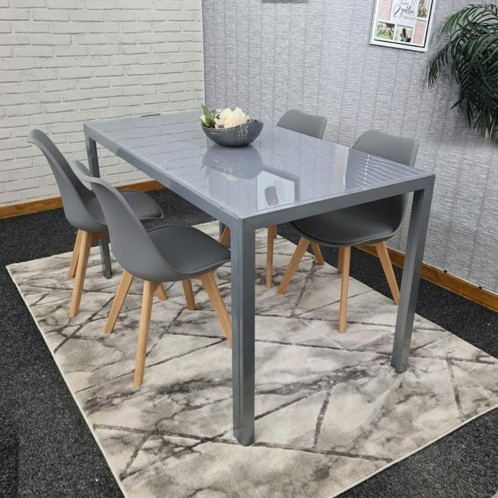 Kosy Koala 4 Seater Faux Leather Glass Dining Set Grey Image 6