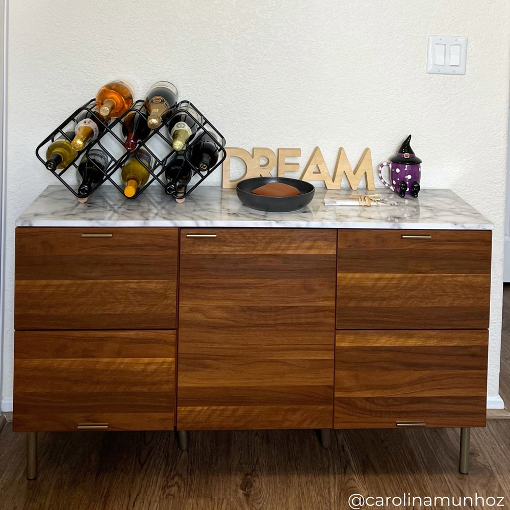 Teamson Home Ashton Single Door 4 Drawer Walnut Wooden Sideboard with Marble-Look Top Image 8