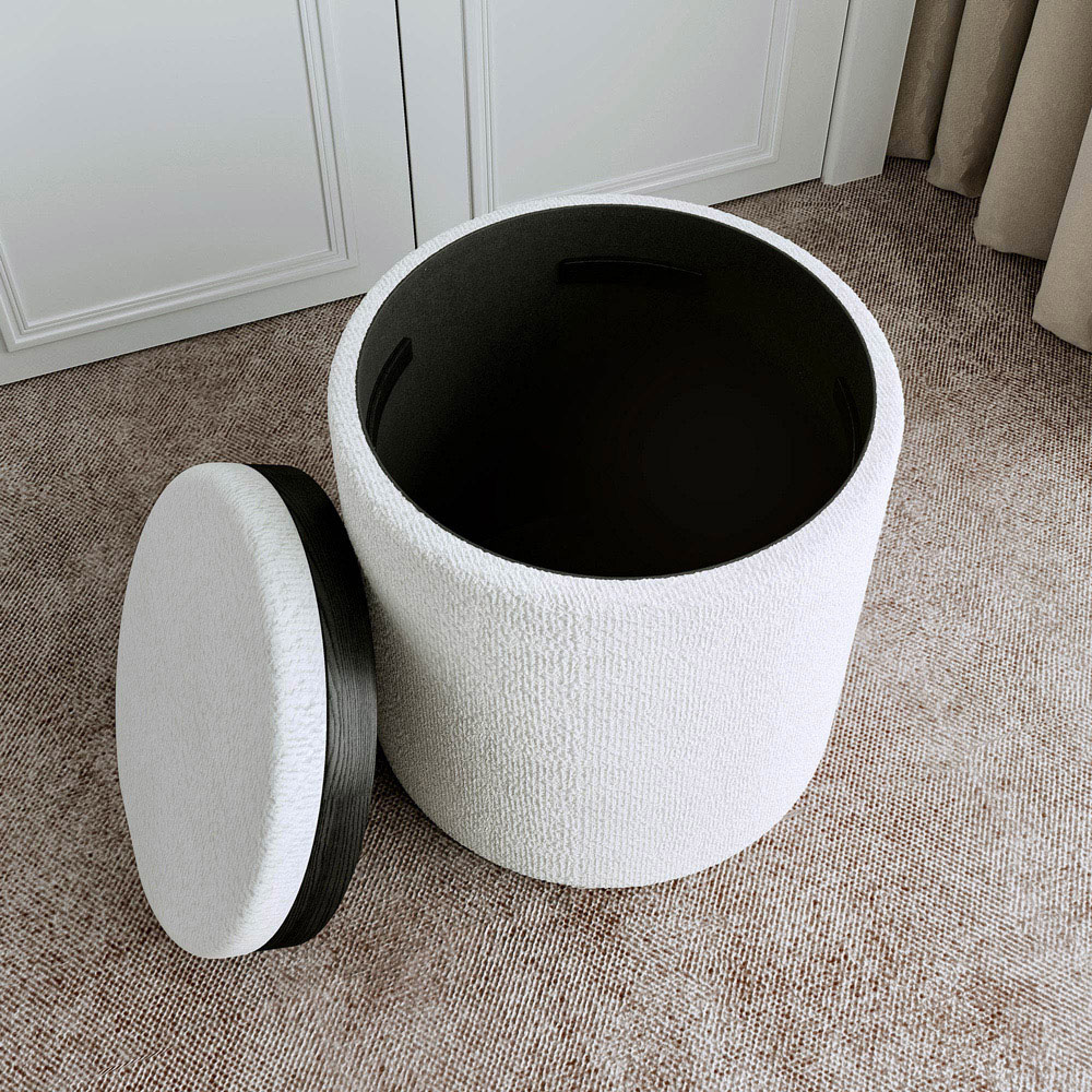 CARME Home Hailey Ivory Bouclé Storage Stool Image 5
