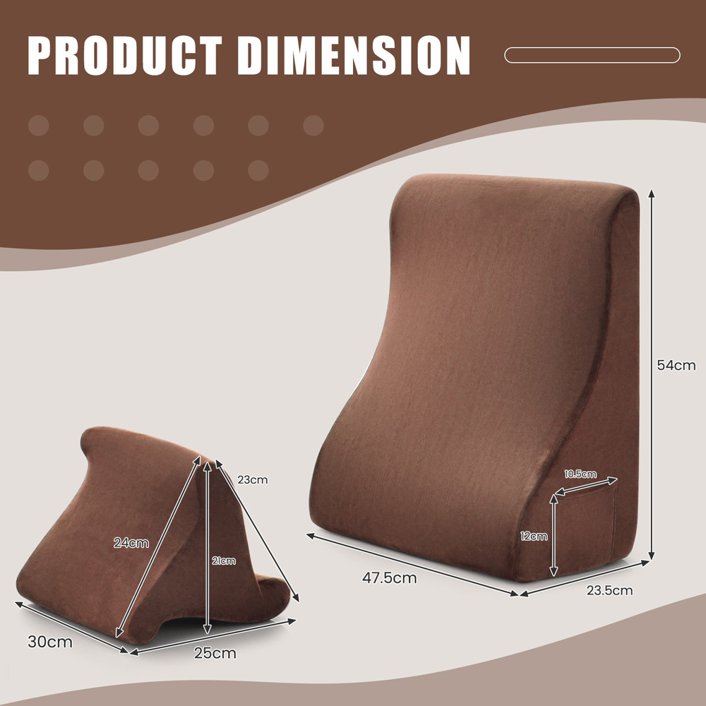 Costway 2 Piece Brown Wedge Pillow Set Image 9