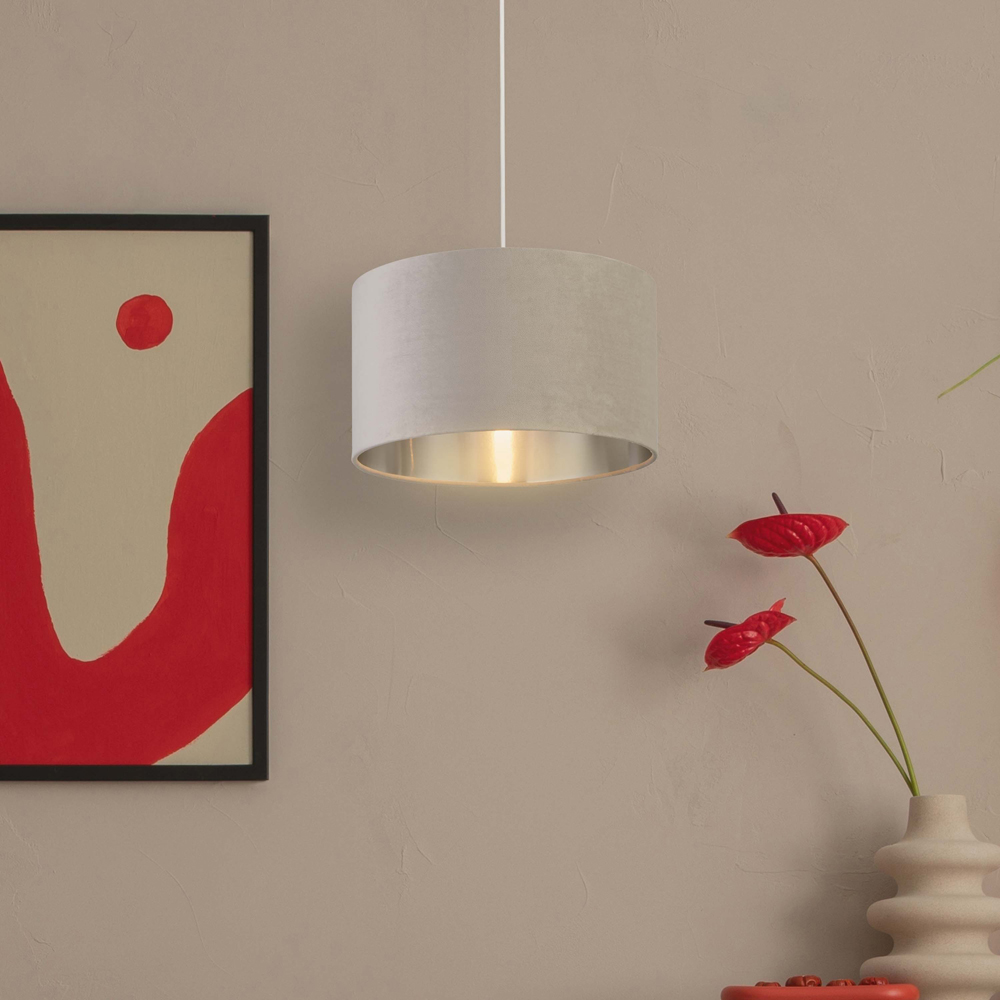 Lighting Collection Light Grey Silver Inner Velvet Drum Shade 35cm Image 2