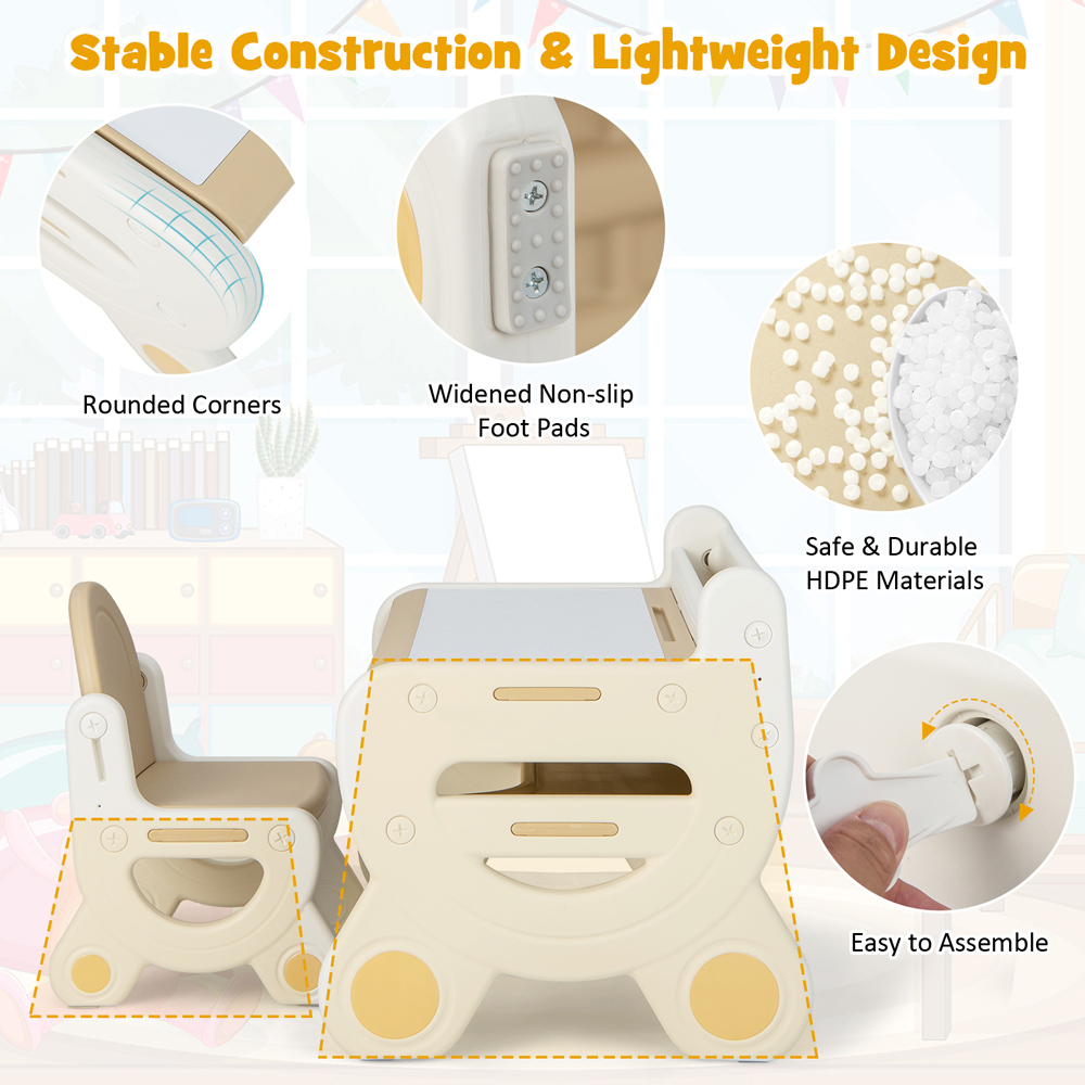 Costway Brown Kids Drawing Table and Chair Set with Watercolour Pens Image 6