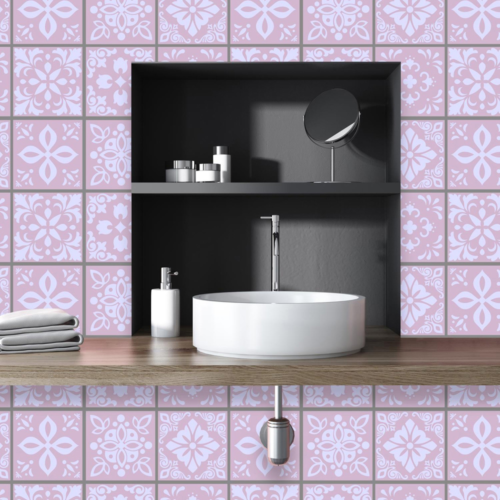 Walplus Sevilla Light Pink Spanish Wall Tile Sticker 15 x 15cm 48 Pack Image 2