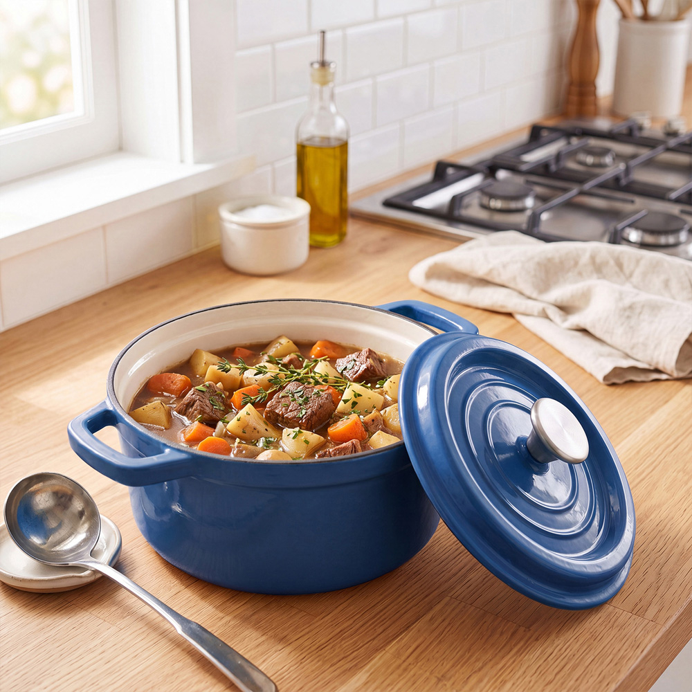 Living and Home 2.8L Dark Blue Enamelled Cast Iron Dutch Oven Image 7