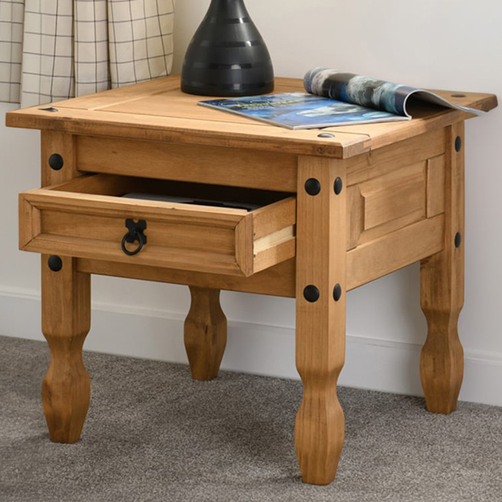 Seconique Corona Single Drawer Distressed Waxed Pine Lamp Table Image 1