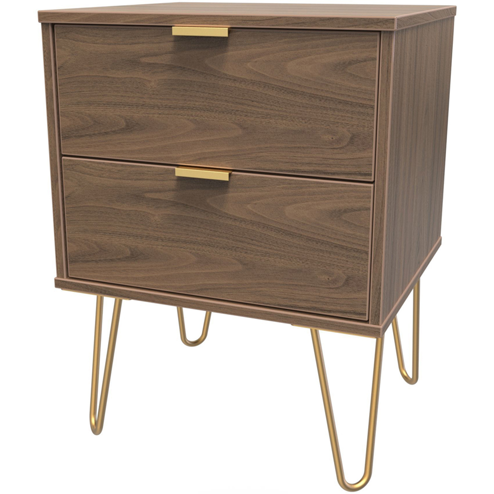 Crowndale Hong Kong 2 Drawer Carini Walnut Compact Bedside Cabinet Ready Assembled Image 2