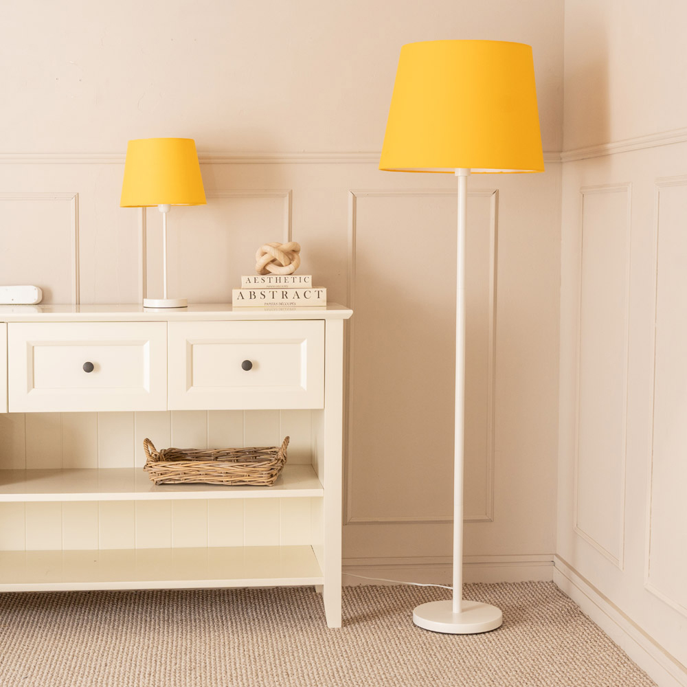 ValueLights Charlie Mustard Tapered Shade White Single Stem LED Floor Lamp Image 3