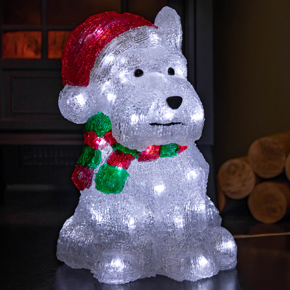 Samuel Alexander White LED Acrylic Westie Dog Christmas Decoration 31cm Image 1