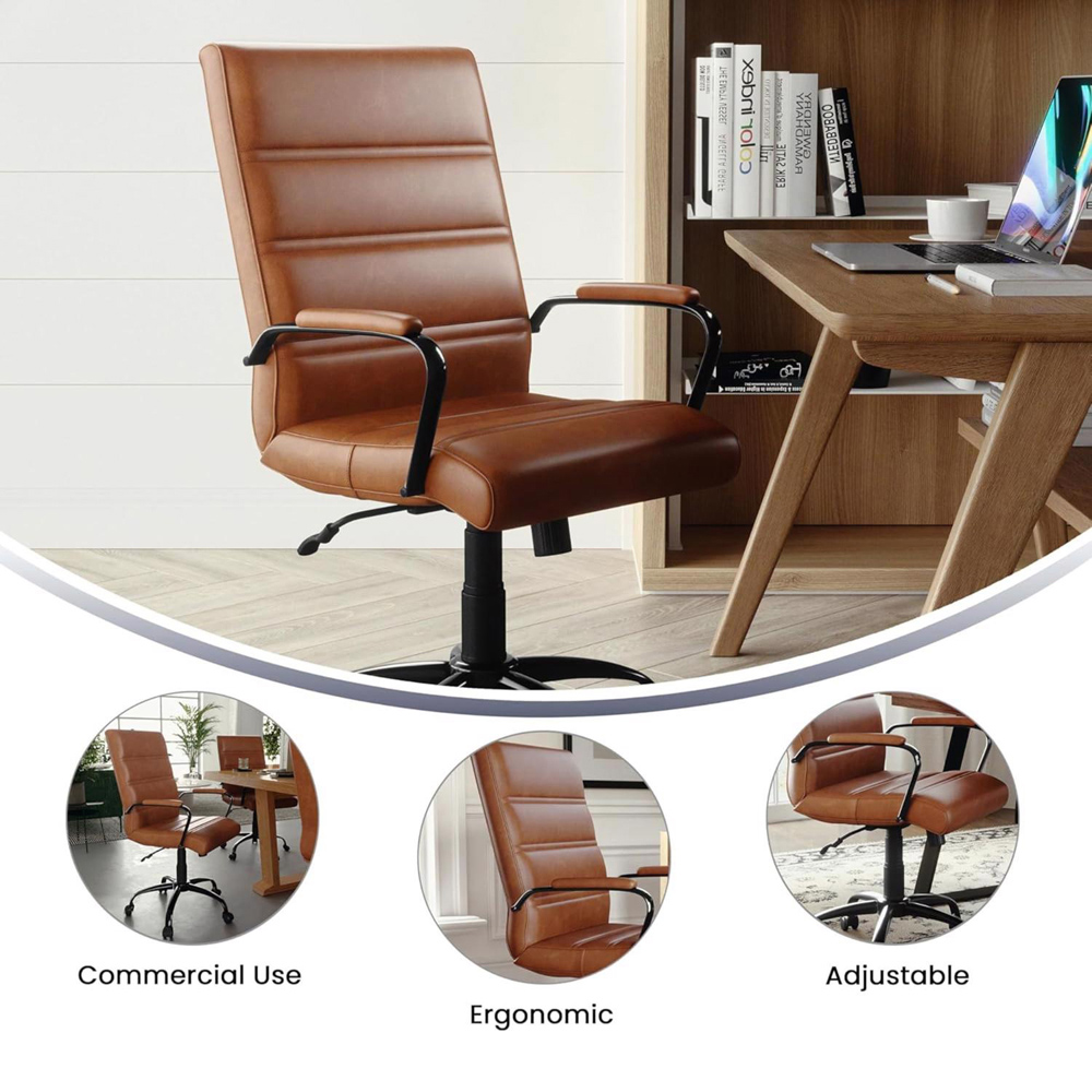 FWStyle Tan Faux Leather Ribbed Office Chair Image 5