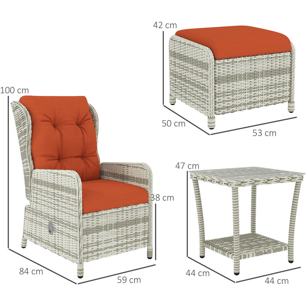 Outsunny 2 Seater Orange PE Rattan Recliner Garden Lounge Set with Footstool Image 7
