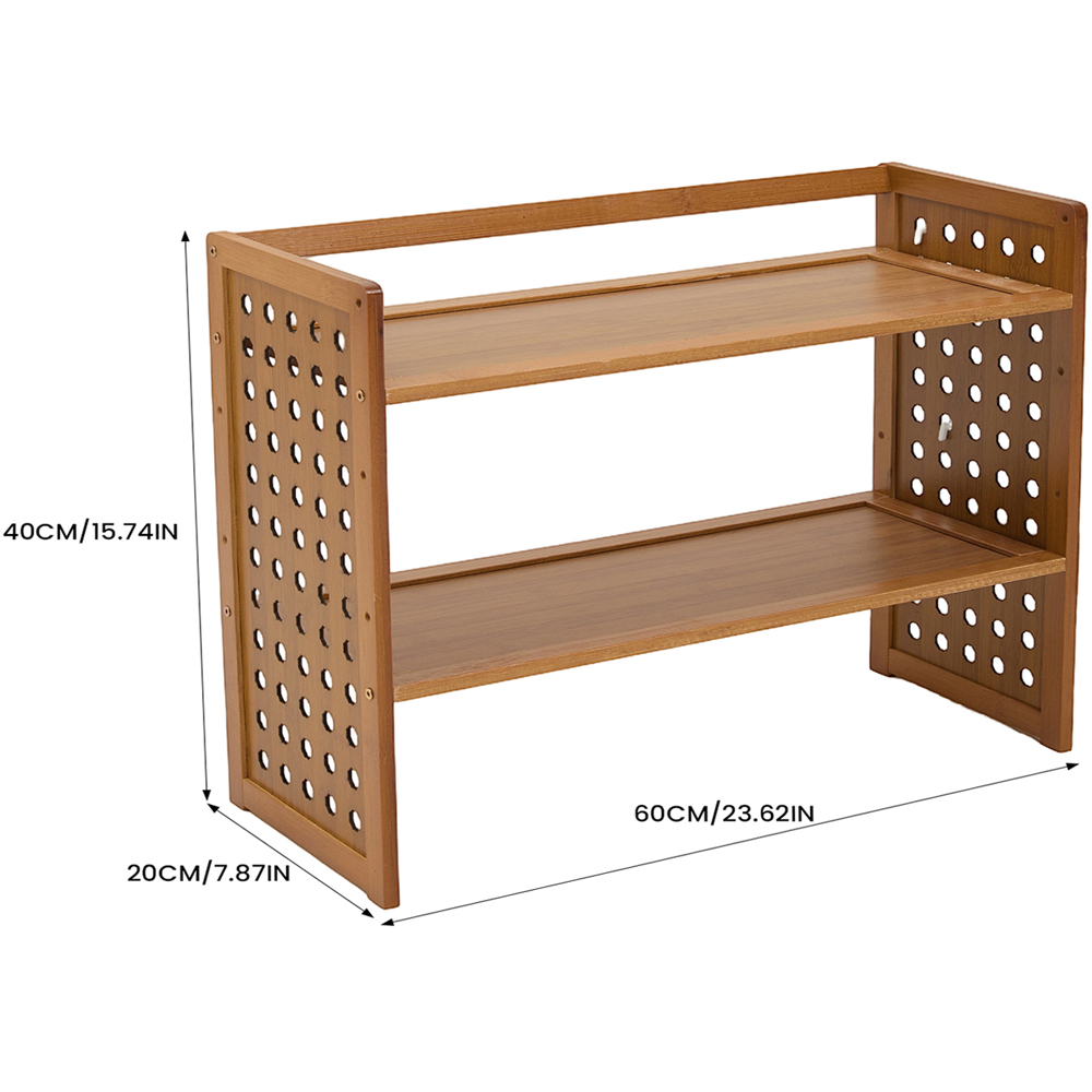 Living and Home 2 Shelf Natural Bamboo Wide Desktop Storage Rack Image 8