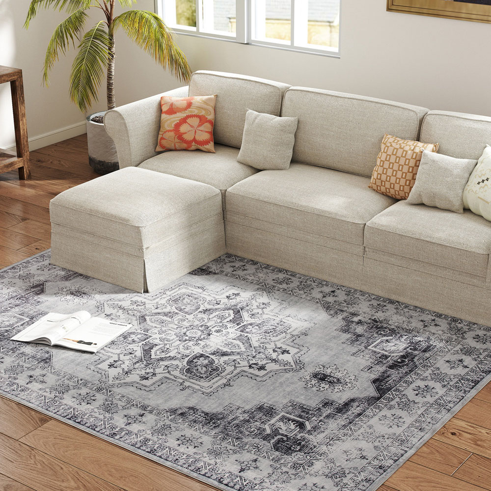 HOMCOM Grey Floral Flannel Non Slip Rug 230 x 160cm Image 3