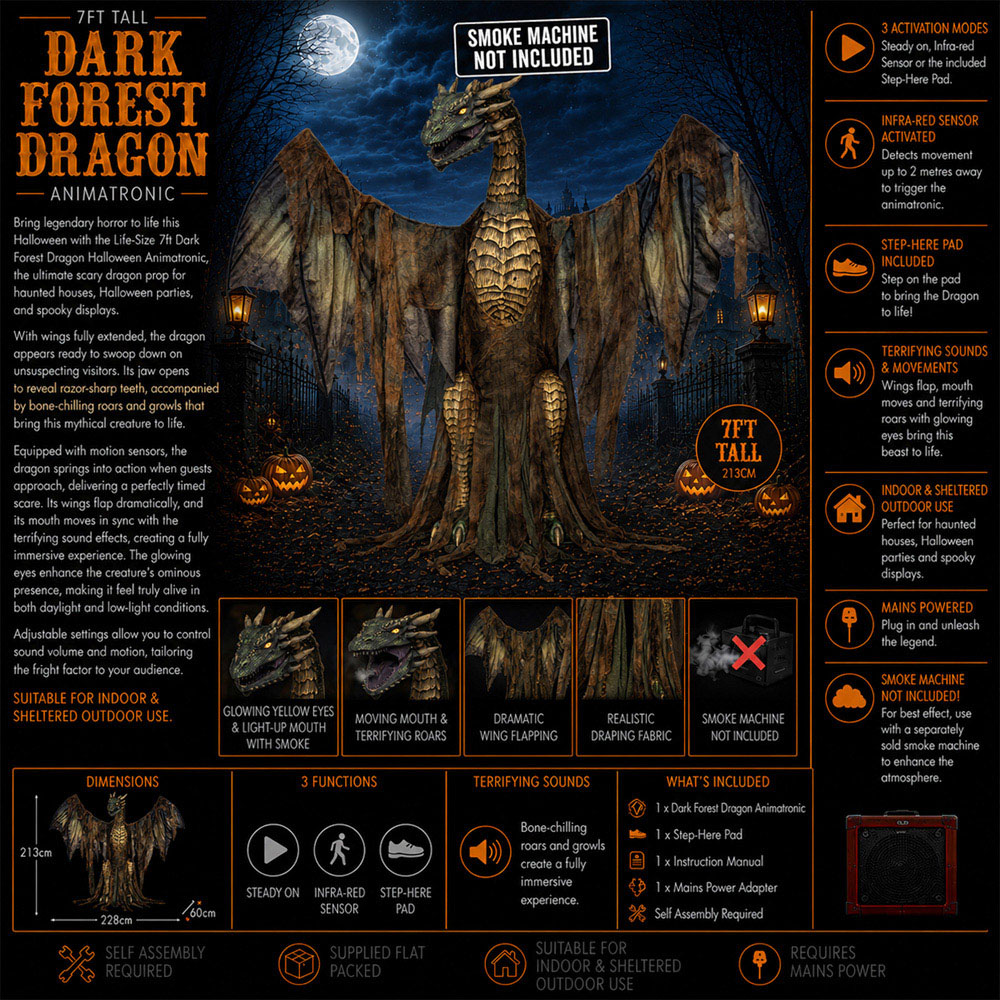 Samuel Alexander LED Dark Forest Dragon Halloween Animatronic Decoration 7ft Image 9