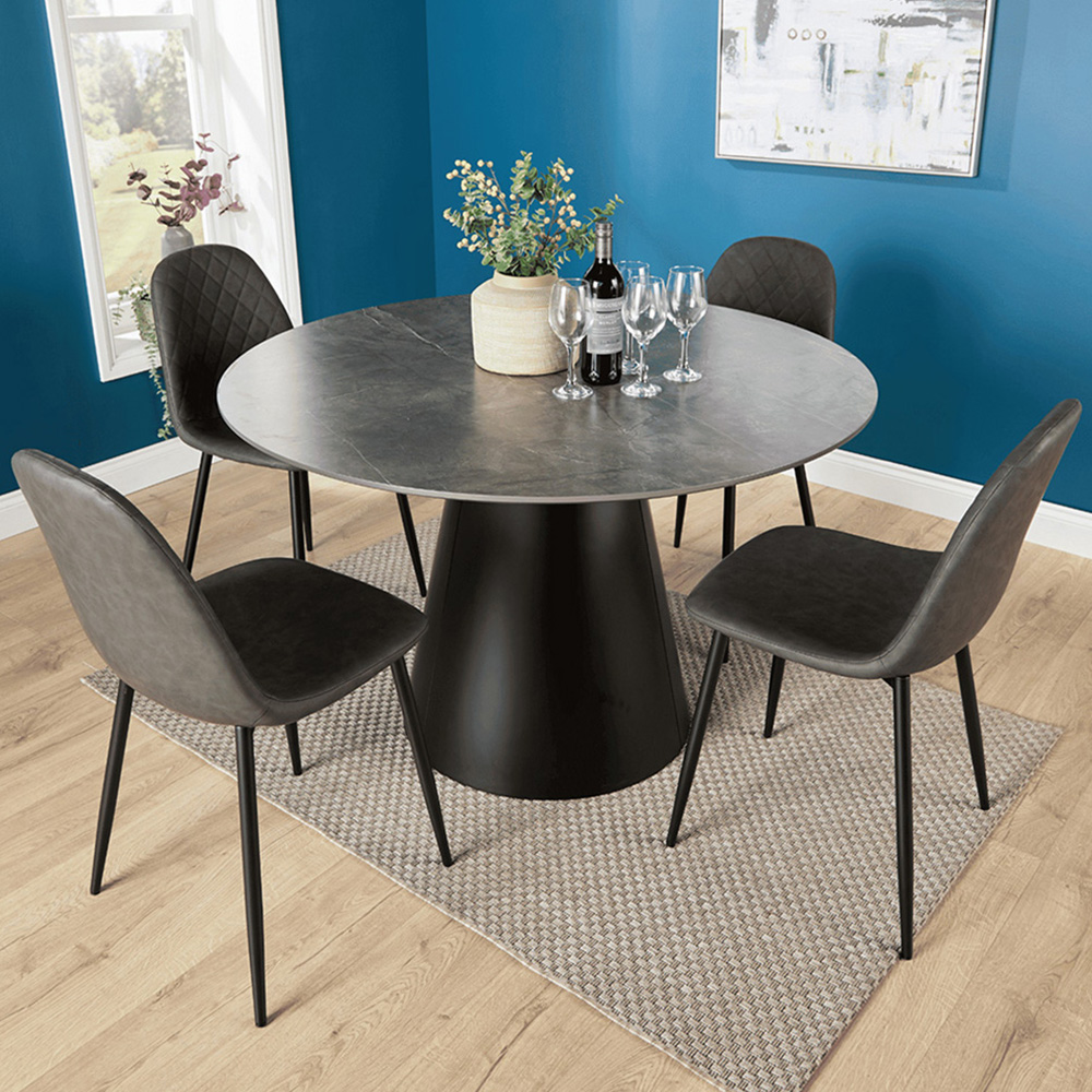 Home Source Grayson and Anastasia 4 Seater Black and Grey Round Dining Set Image 1