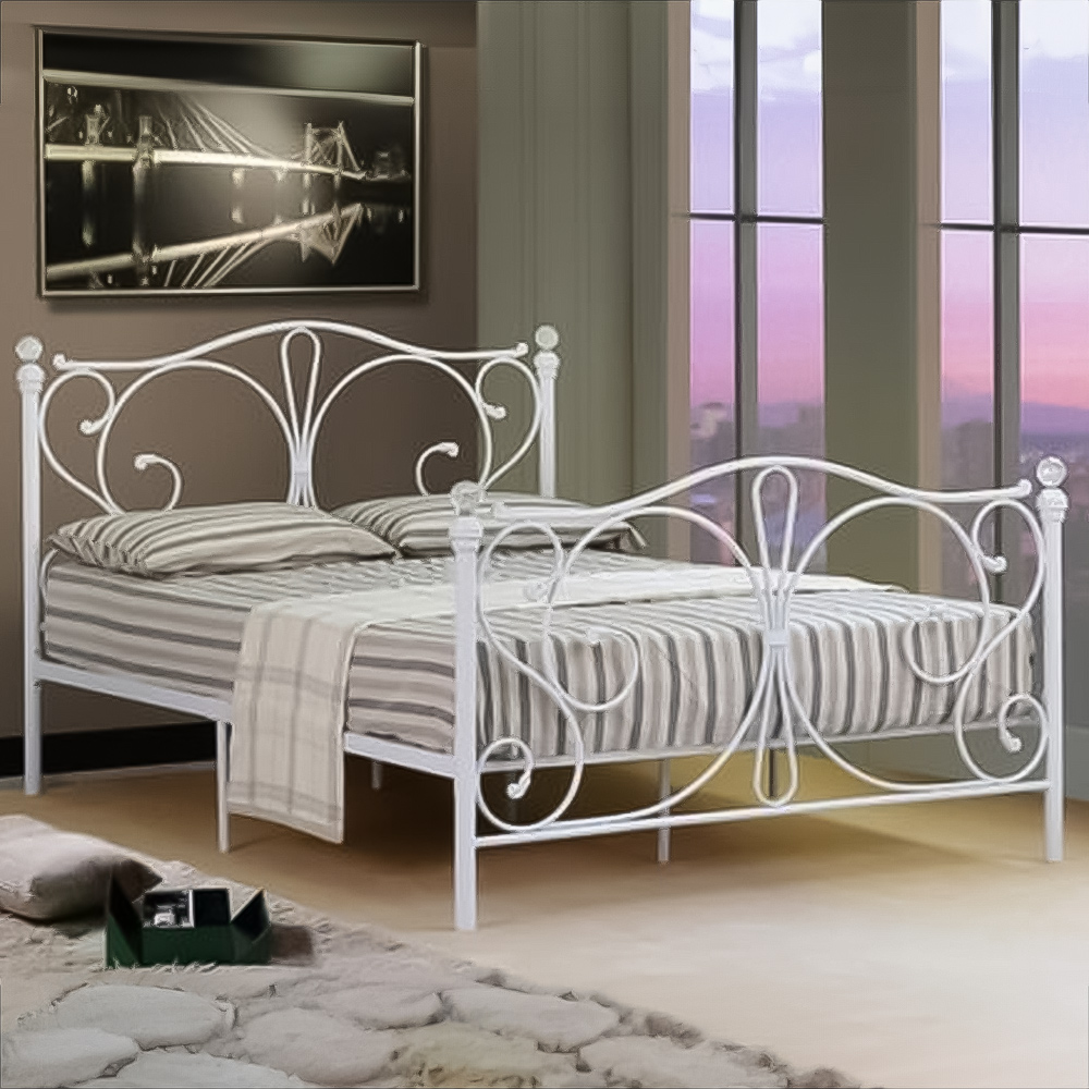 Brooklyn Small Double White Metal Crystal Finial Bed Frame Image 1