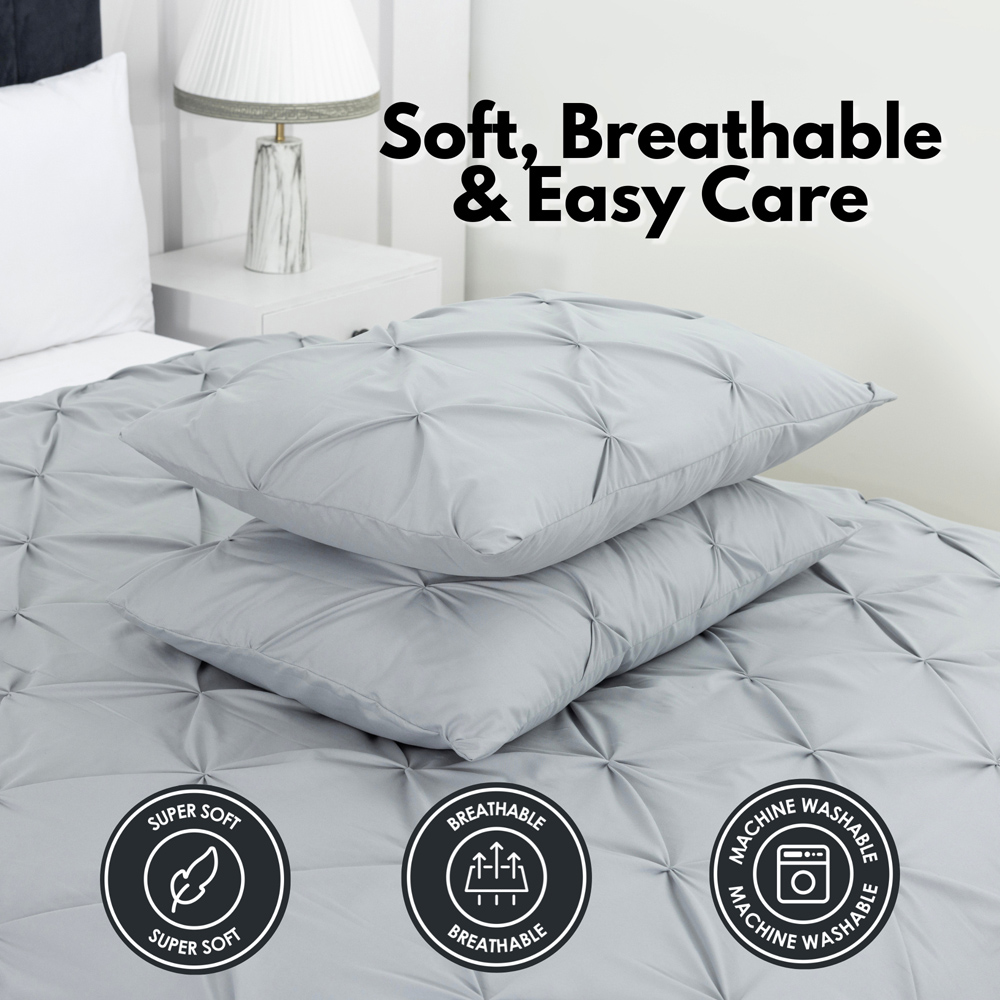 MHG Living King Size Grey Microfibre Pintuck Duvet Cover Set Image 3