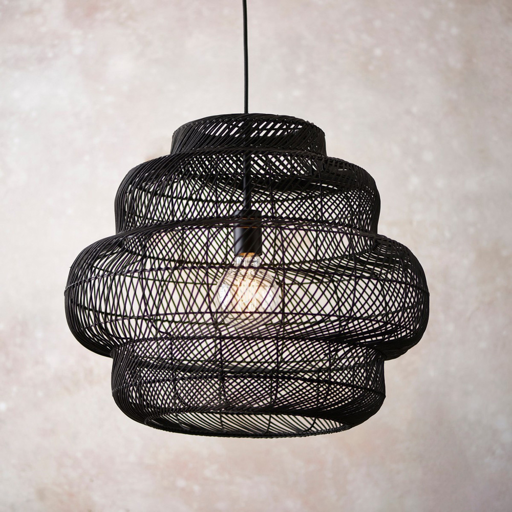 Merano Piacenza Black Rattan and Matt Black Pendant Light Image 2