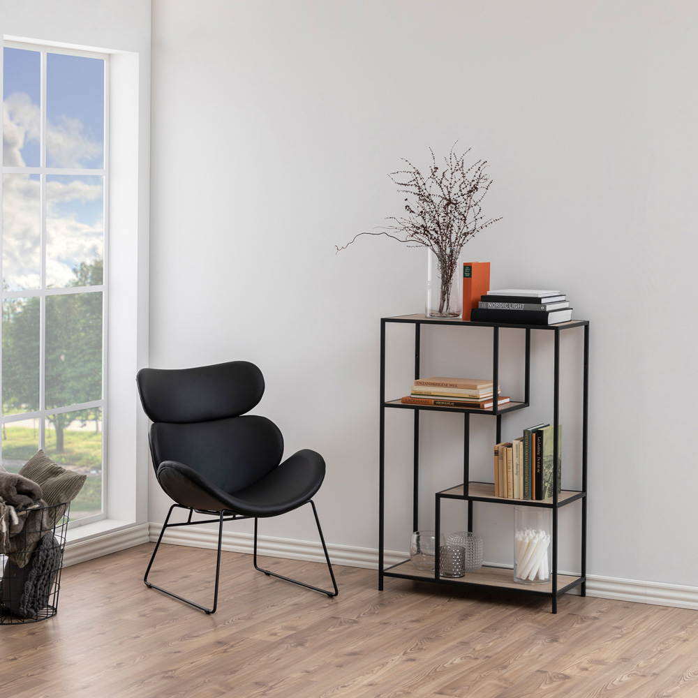 Florence Seaford 3 Shelf Oak and Black Metal Asymmetrical Bookcase Image 7