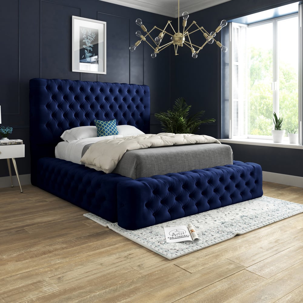 DS Living Cambridge Single Blue Soft Velvet Bed Frame Image 4
