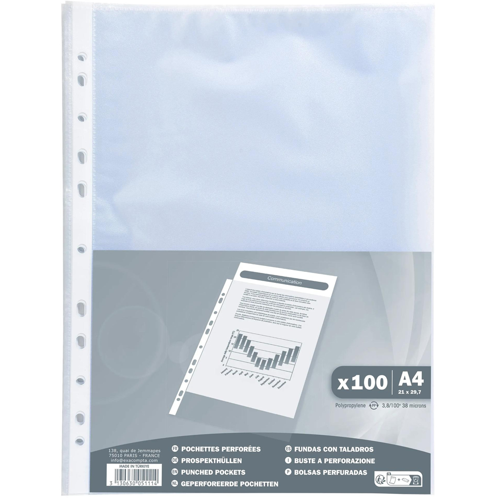 Exacompta A4 Translucent Crystal Grainy PP 100 Punched Pockets 10 Pack Image 5