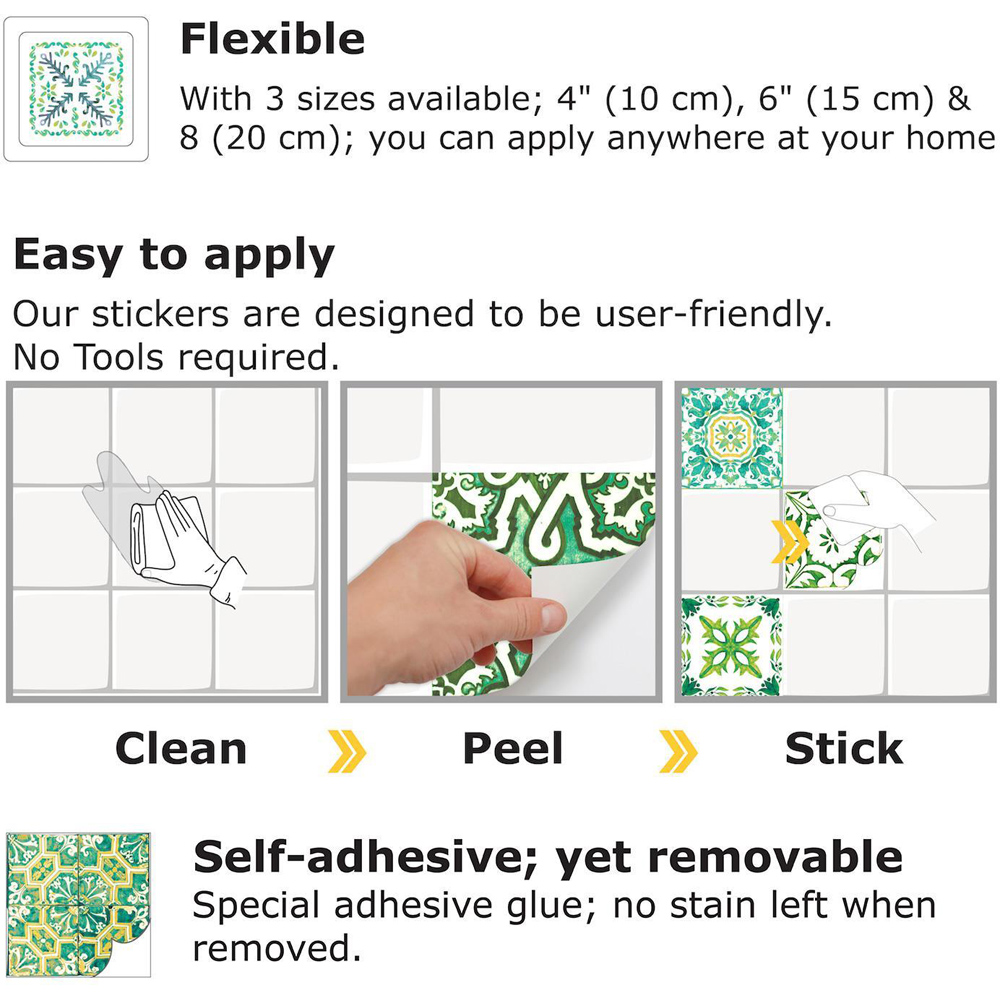 Walplus Turkish Green Mosaic White Self Adhesive Tile Stickers 24 Pack Image 4